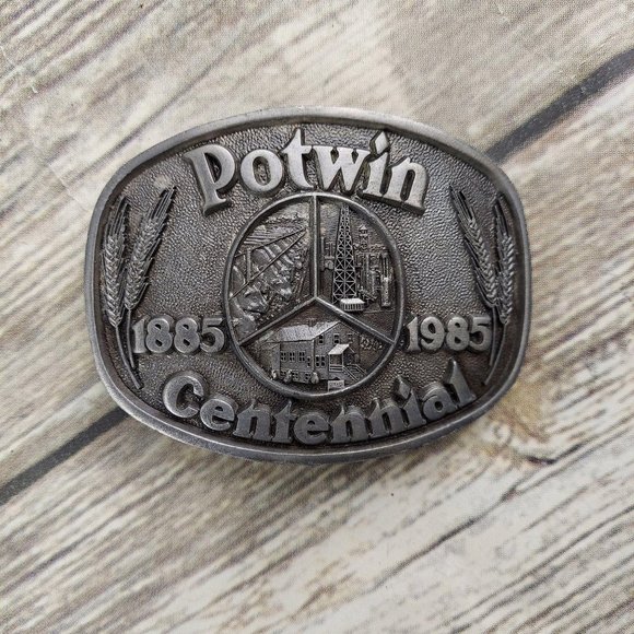 Potwin KS Belt Buckle Vintage Centennial 1985 Cow - Picture 4 of 6
